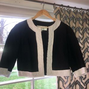TRINA TURK jacket, cotton pique, black and white, slight frayed hem. Size 10